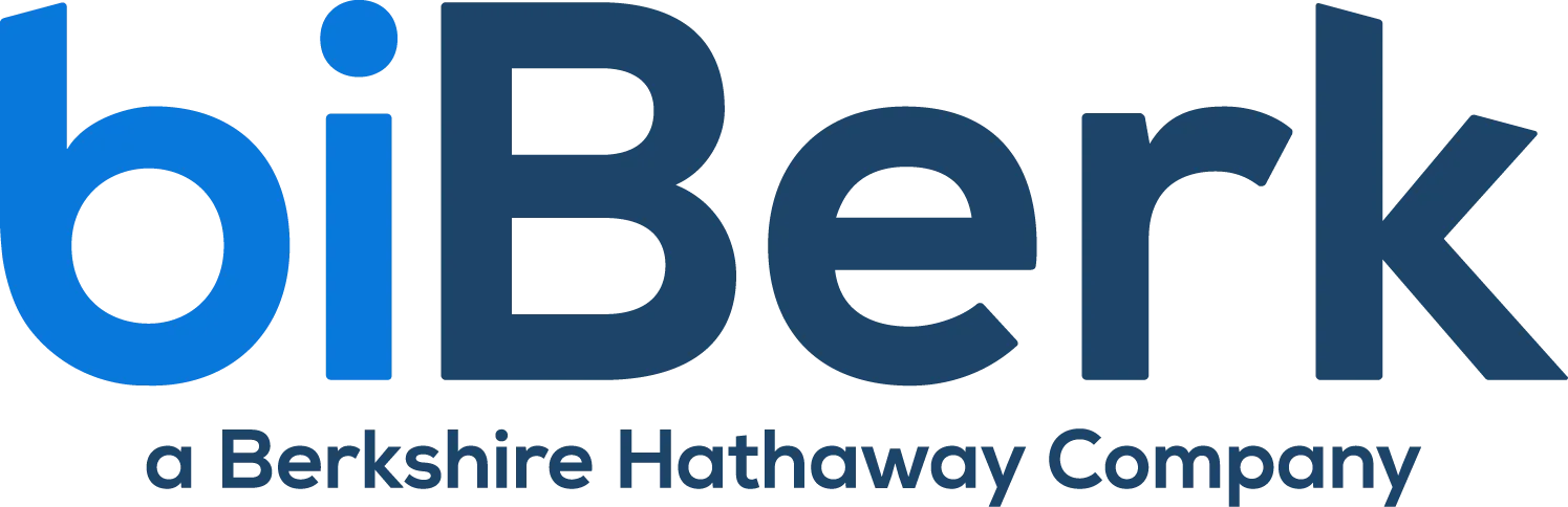 Logo of "biBerk", a Berkshire Hathaway Company, in blue and dark blue.