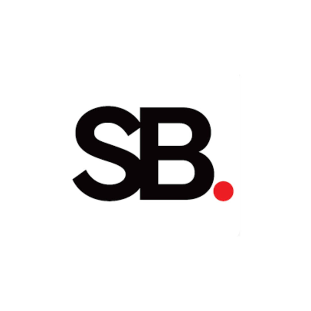 The sb logo is black and red with a red dot in the middle.