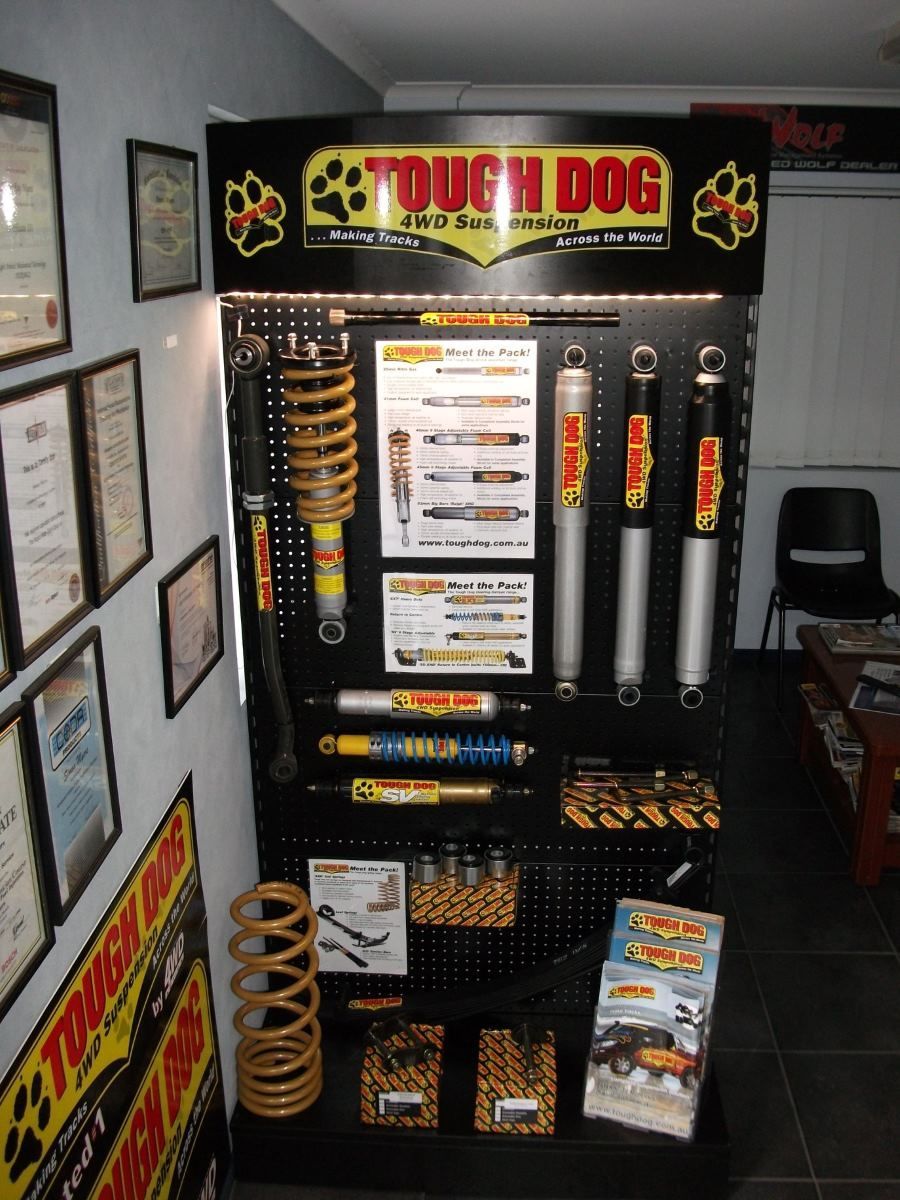 A Display Of Tough Dog Products In A Room — Gympie Diesel & Dyno Centre in Glanmire, QLD