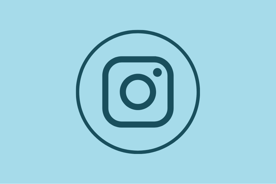Instagram logo in dark teal on a light blue background inside a circle