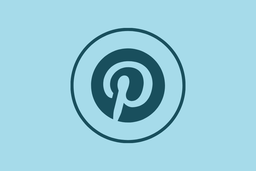 Pinterest logo in dark teal on a light blue background.