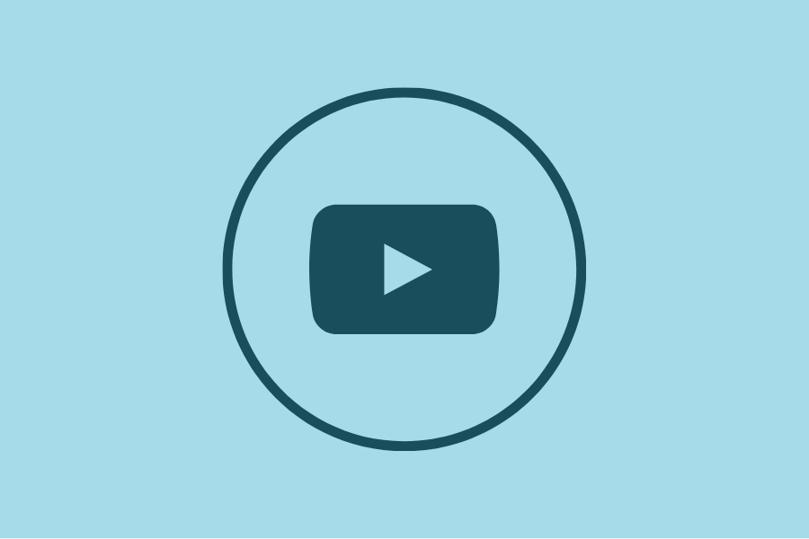Blue play button icon inside a circle on a light blue background