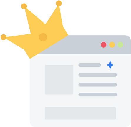 Crowned webpage icon with a gold crown over a gray browser window and blue sparkle