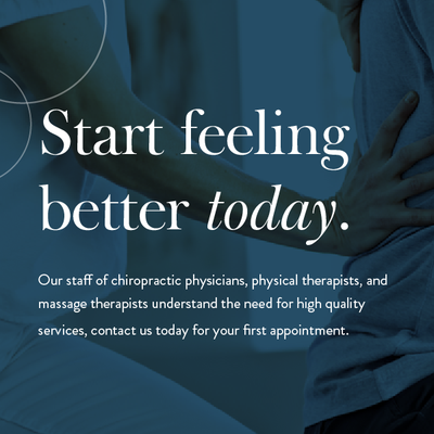 Blue chiropractic ad with headline “Start feeling better today” and text about therapy services.