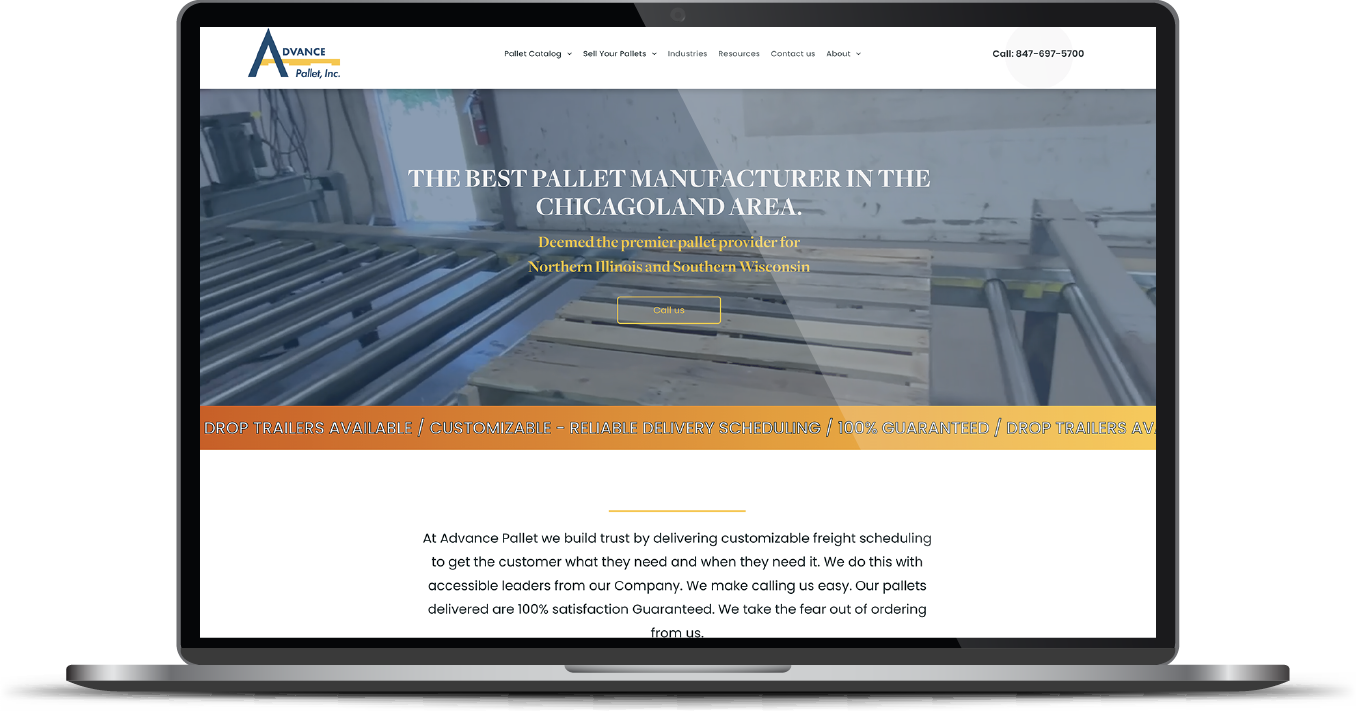 Website shown on a laptop screen with a bridge image and navigation header