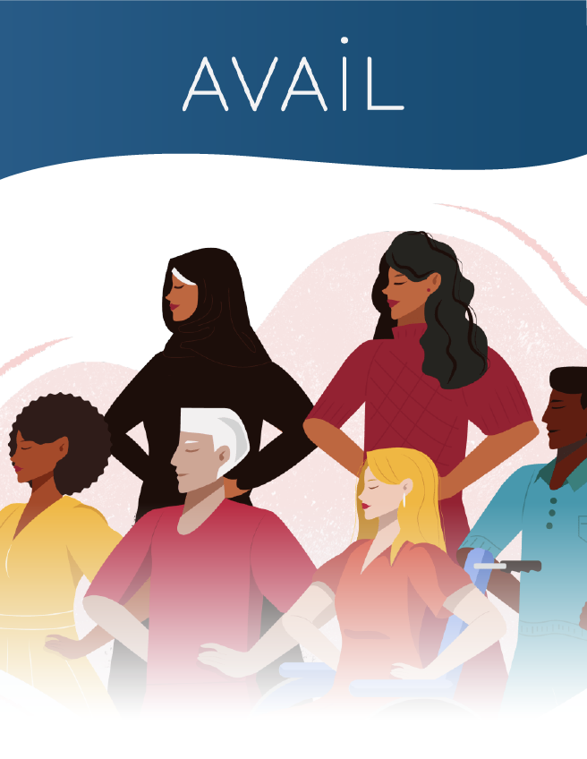 AVAIL logo above a group of diverse illustrated people standing together