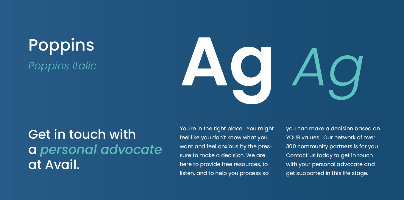 Blue promotional graphic for Poppins and Ag, with large white and teal “Ag” text and contact details.