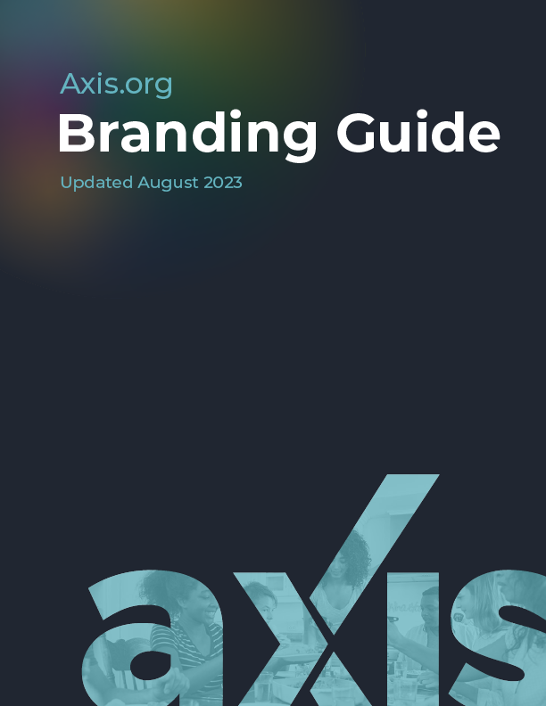 Axis.org branding guide cover with dark background and blue-green Axis logo
