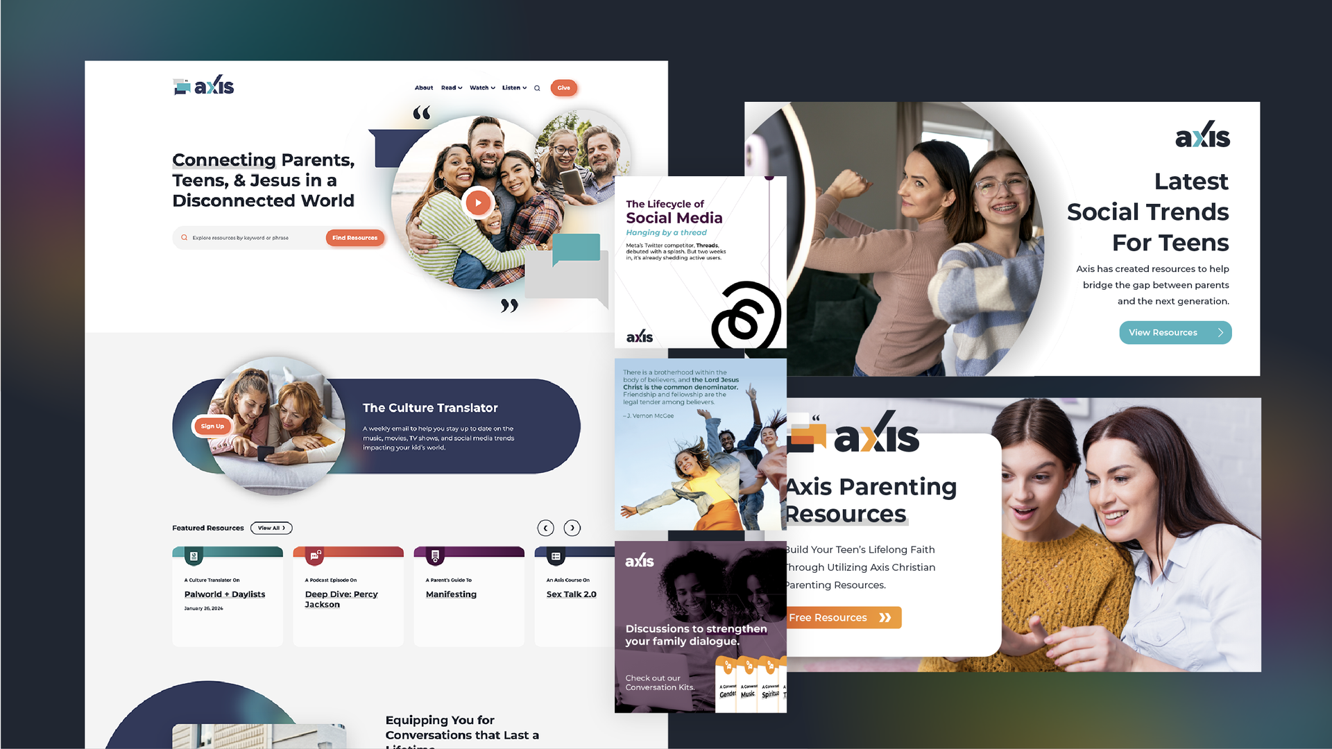 Collage of three website mockups with women, pastel colors, and headlines for learning and personal growth courses