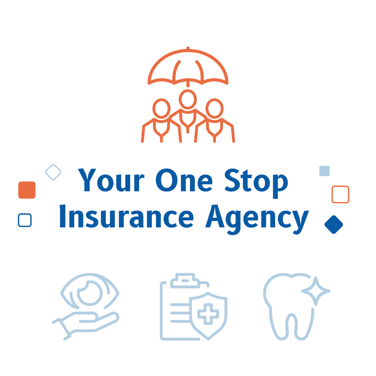Logo reading “Your One Stop Insurance Agency” with orange family and blue insurance icons