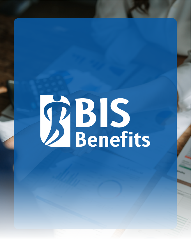 BIS Benefits logo on a blue panel over a blurred office background