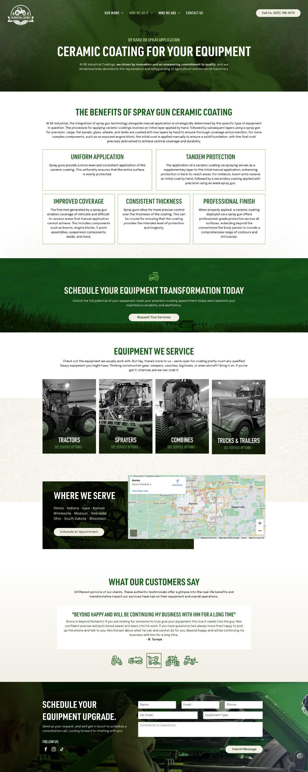 Green webpage screenshot with event details, photo thumbnails, map, and a contact form