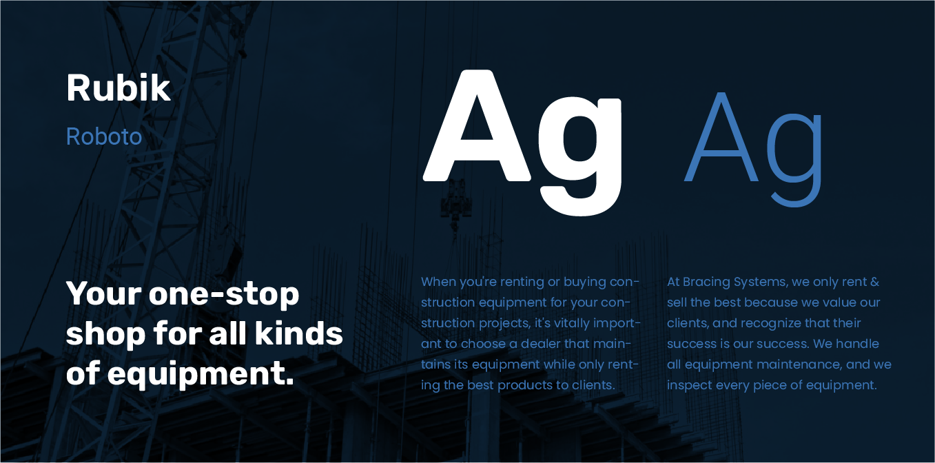 Dark blue Rubik promotional banner with large “Ag” text and the slogan “Your one-stop shop for all kinds of equipment.”