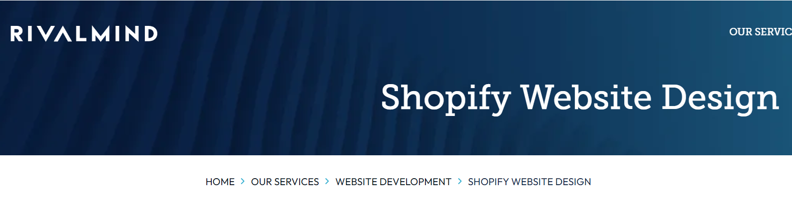 Rival Mind website banner with blue gradient and “Shopify Website Design” headline