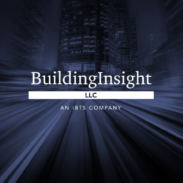 BuildingInsight LLC logo on a blue abstract cityscape background