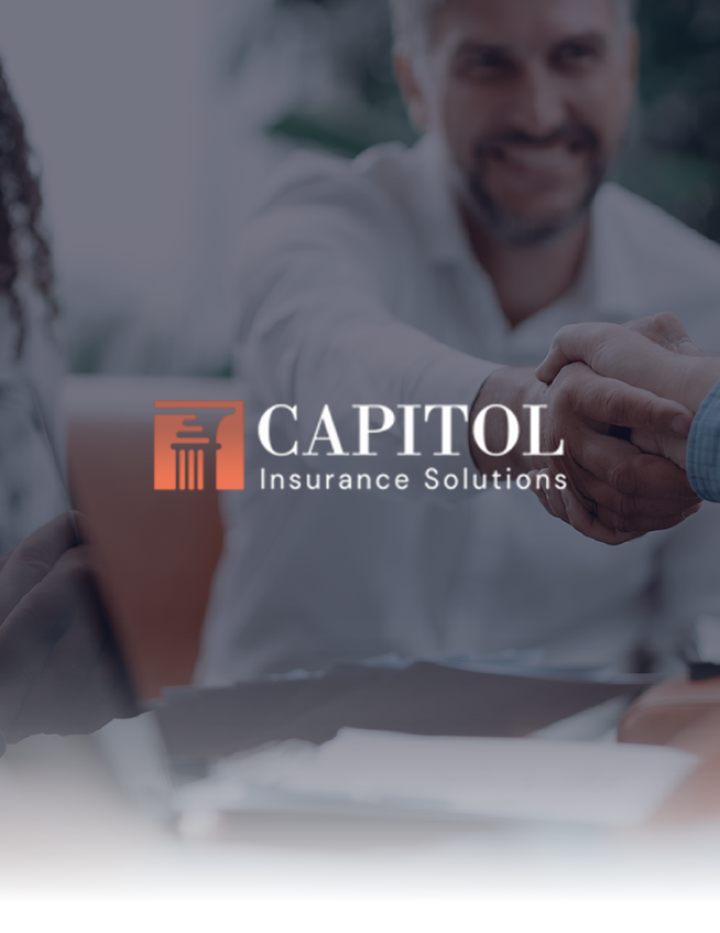 CAPITOL Insurance Solutions logo over a blurred business handshake scene