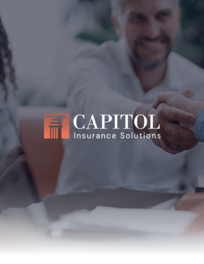 CAPITOL Insurance Solutions logo over a blurred business handshake background