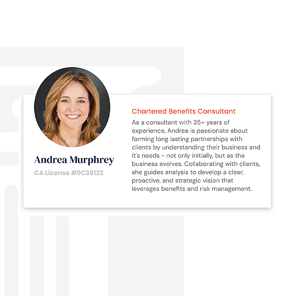 Chartered financial consultant profile card with headshot, name, credentials, and bio text