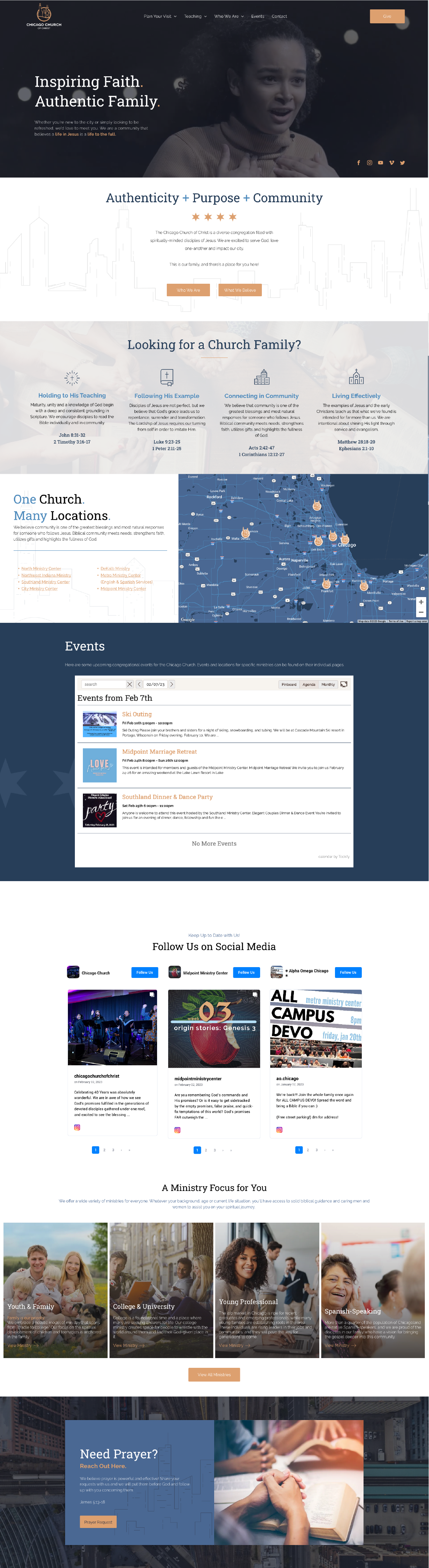 A collage of website screenshots showing a dark hero banner, map view, and photo gallery layouts.