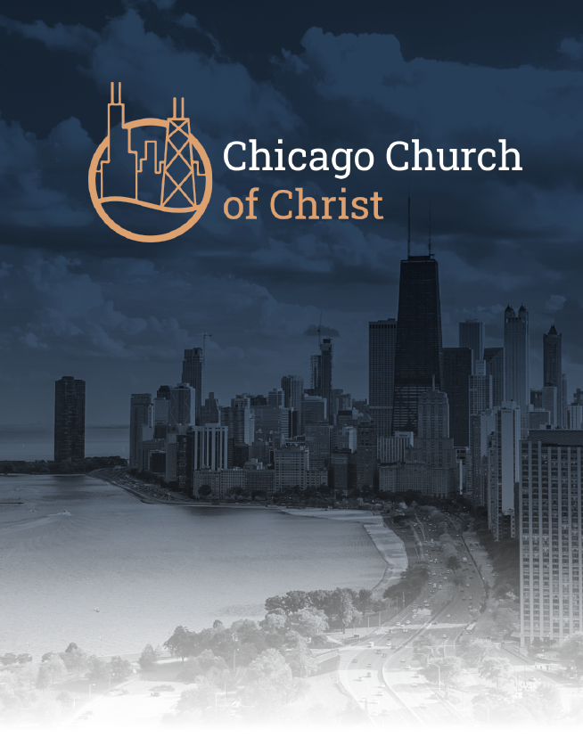 Chicago Church of Christ logo over a dark Chicago skyline background