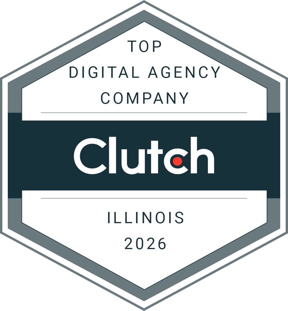 Clutch badge: Top Digital Agency Company, Illinois 2026, in gray, white, and dark teal