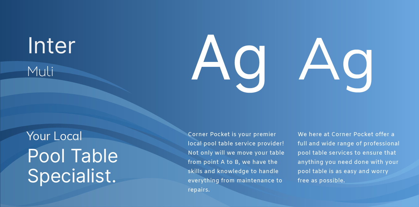 Blue promotional banner for Inter Pool, featuring large “Ag” text and “Your Local Pool Table Specialist.”