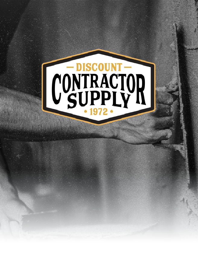 Discount Contractor Supply logo on a black-and-white background with a hand gripping a pipe