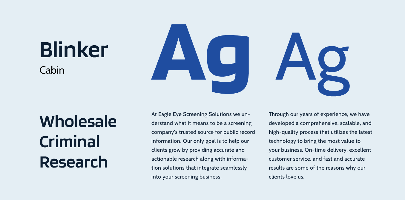 Blinker Cabin wholesale criminal research ad with large blue “Ag” text on white background