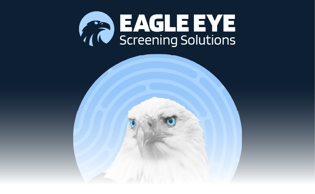 Eagle Eye Screening Solutions logo with white eagle over blue circular background