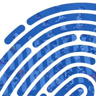 Blue fingerprint pattern on a white background