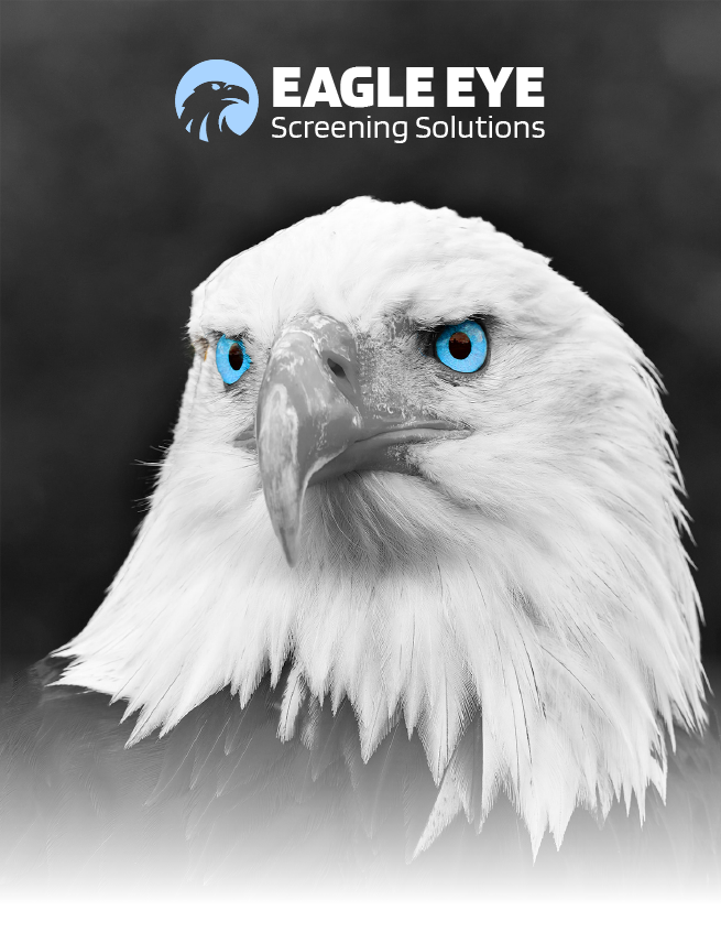 Eagle Eye Screening Solutions logo with a white eagle head and bright blue eyes on a dark background