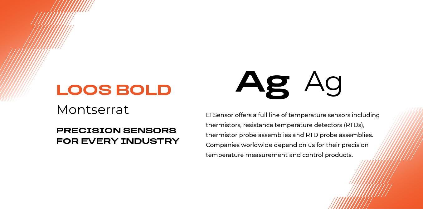 Loose bold Montserrat and Ag specimen text on white with orange diagonal accents.