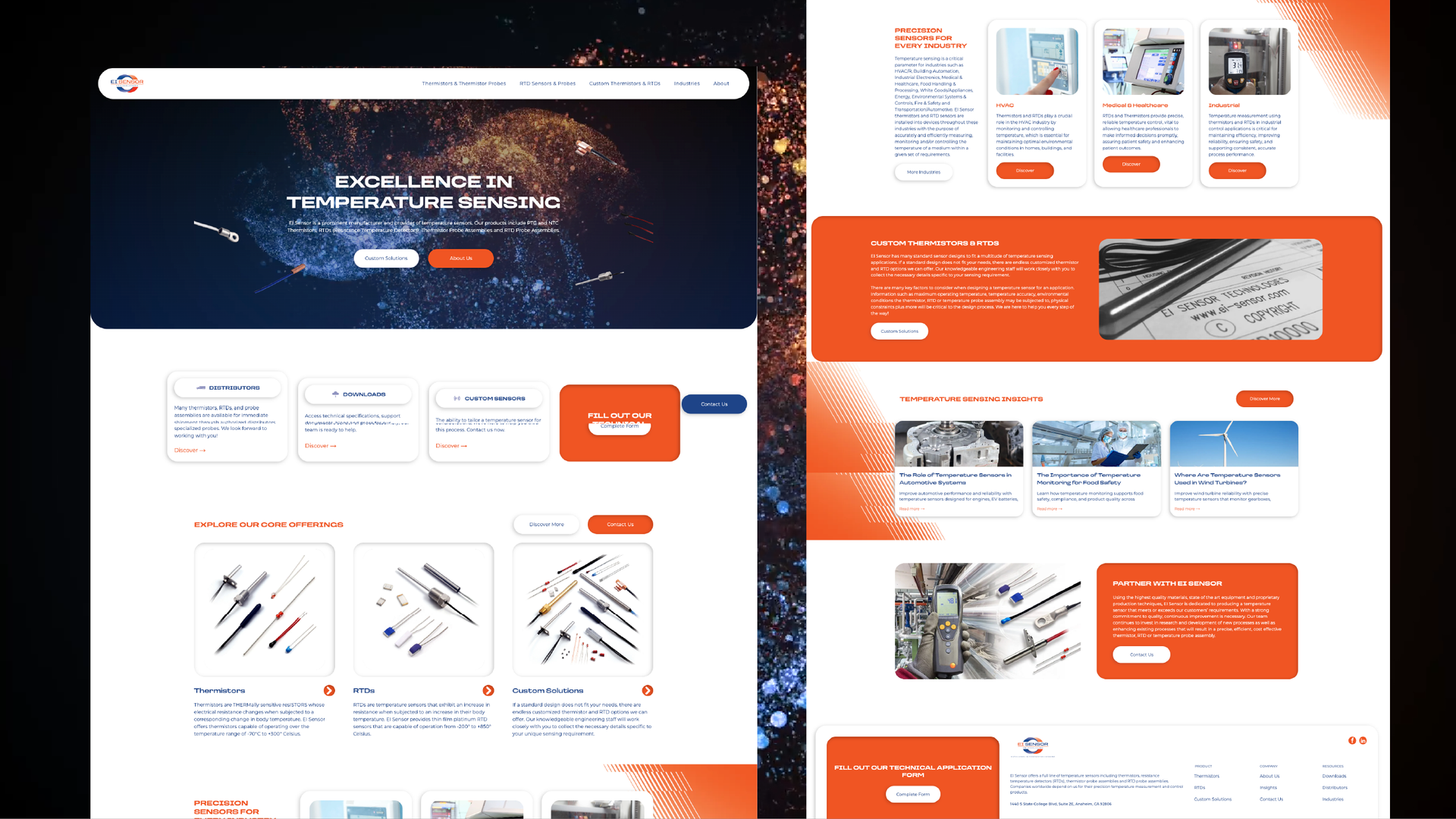 Two dark-blue travel website homepage mockups with hero banners, cards, and navigation sections