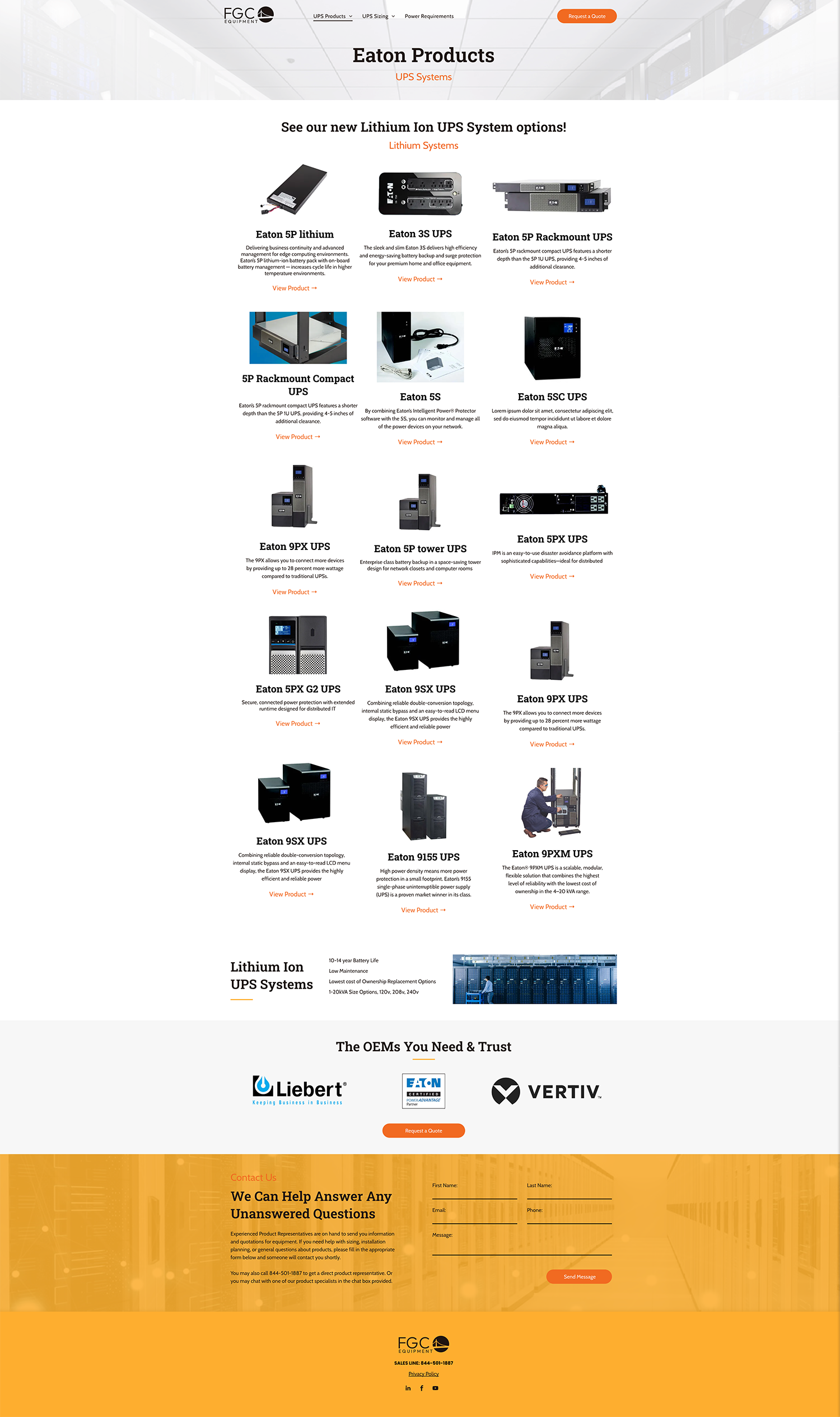 Desktop webpage showing a grid of product listings with thumbnails, text, and an orange footer banner.