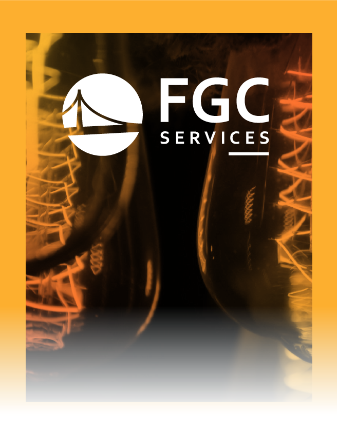 FGC Services logo over dark gym equipment with orange accents