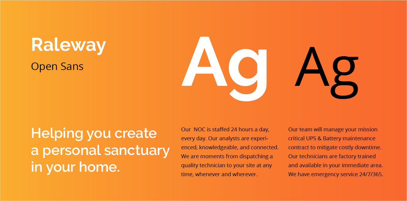 Raleway open sans typography poster on orange background with large white and black “Ag” text