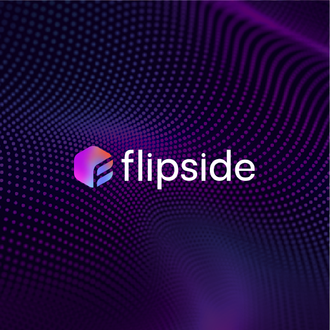 Flipside logo on a purple abstract dotted wave background