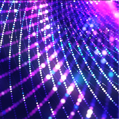 Abstract purple and blue glowing dot waves forming a futuristic light pattern