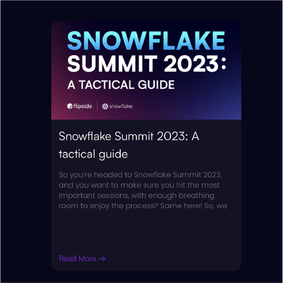 Snowflake Summit 2023 promo card in blue-purple gradient with event title and “A tactical guide” text