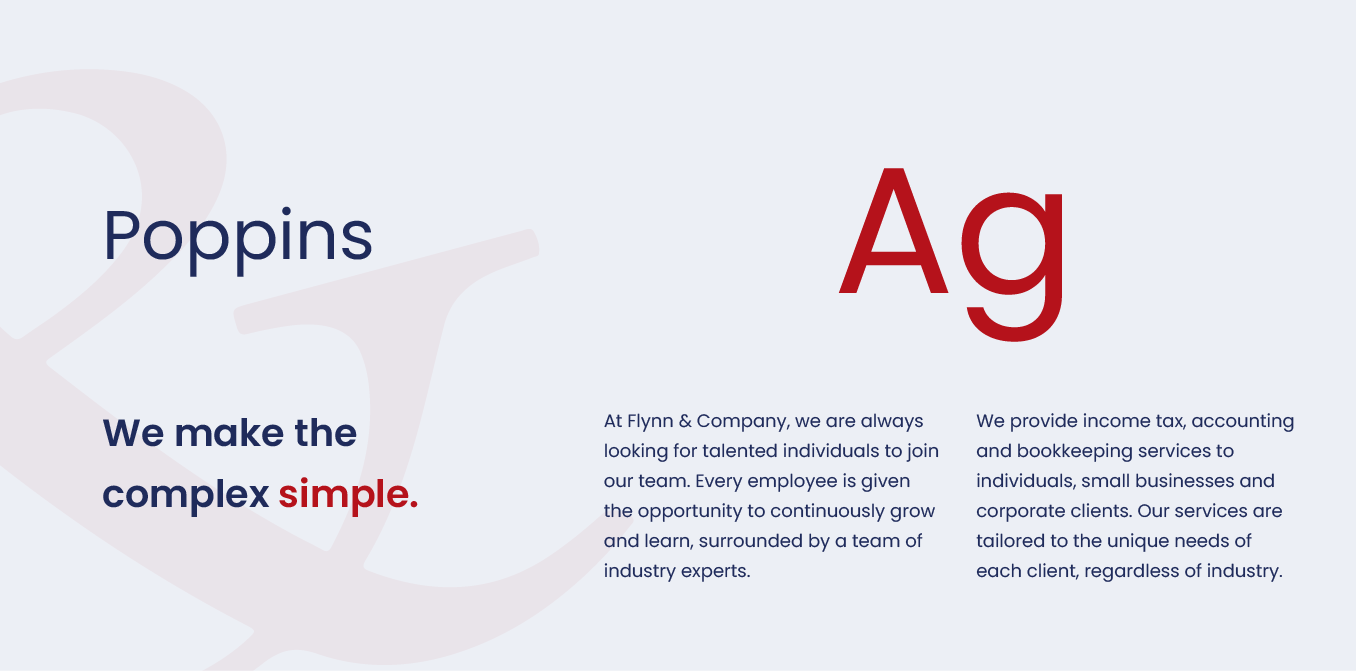 Poppins brand slide with large red “Ag,” blue logo, and small text on a light background