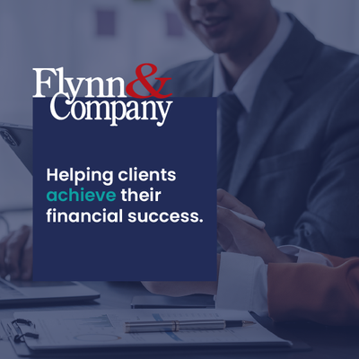 Flynn & Company logo over office scene with text, “Helping clients achieve their financial success.”