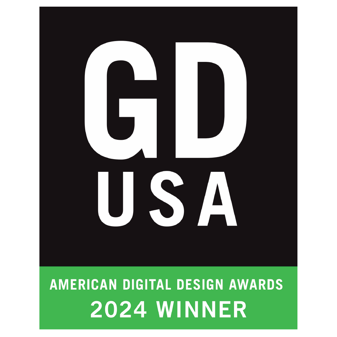 GD USA logo with “American Digital Design Awards 2024 Winner” on a black and green badge