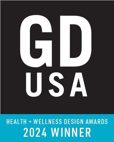 GD USA Health + Wellness Design Awards 2024 Winner badge in black, white, and teal