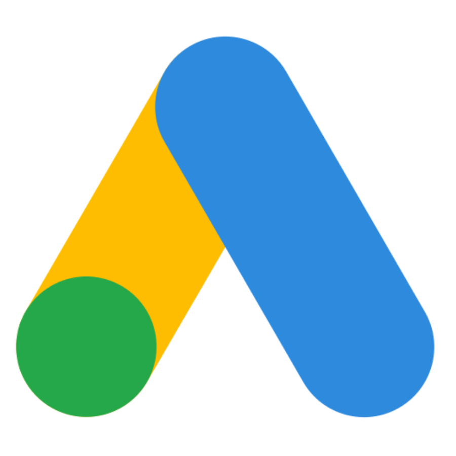 Google Ads logo with a blue and yellow angled shape and green circle