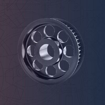 3D metallic wheel-like gear with circular cutouts on a dark purple gradient background