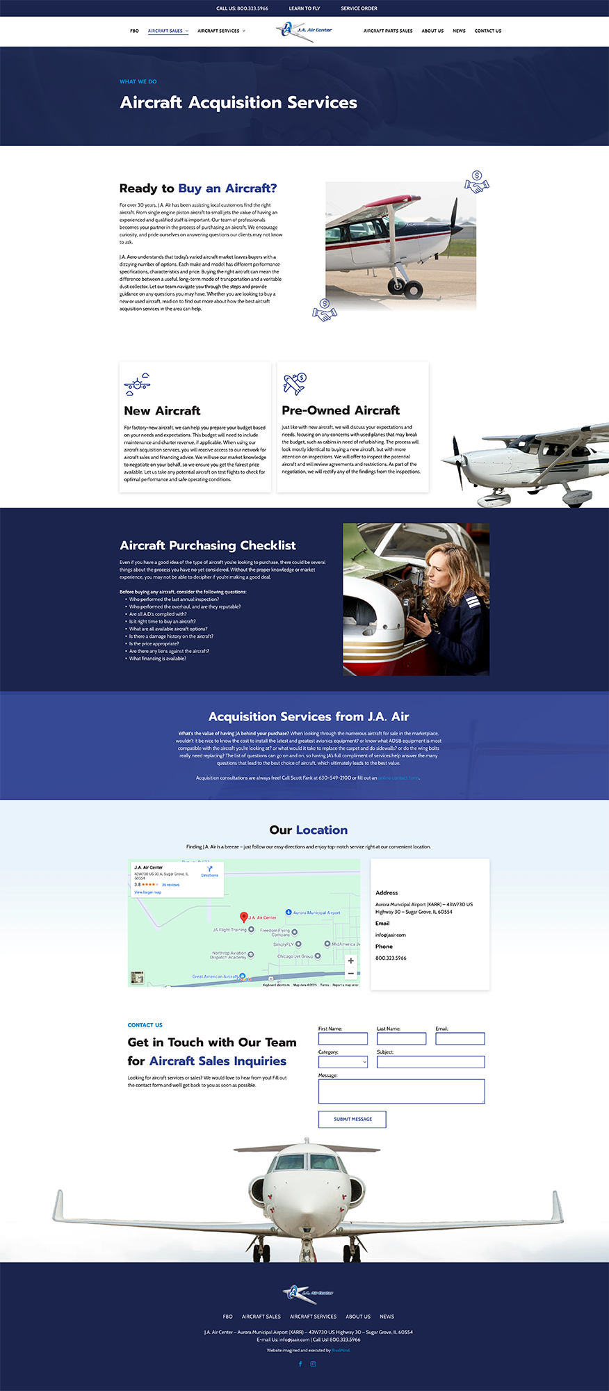 Webpage screenshot with aircraft photos, flight info, map, and a helicopter image on a dark blue layout