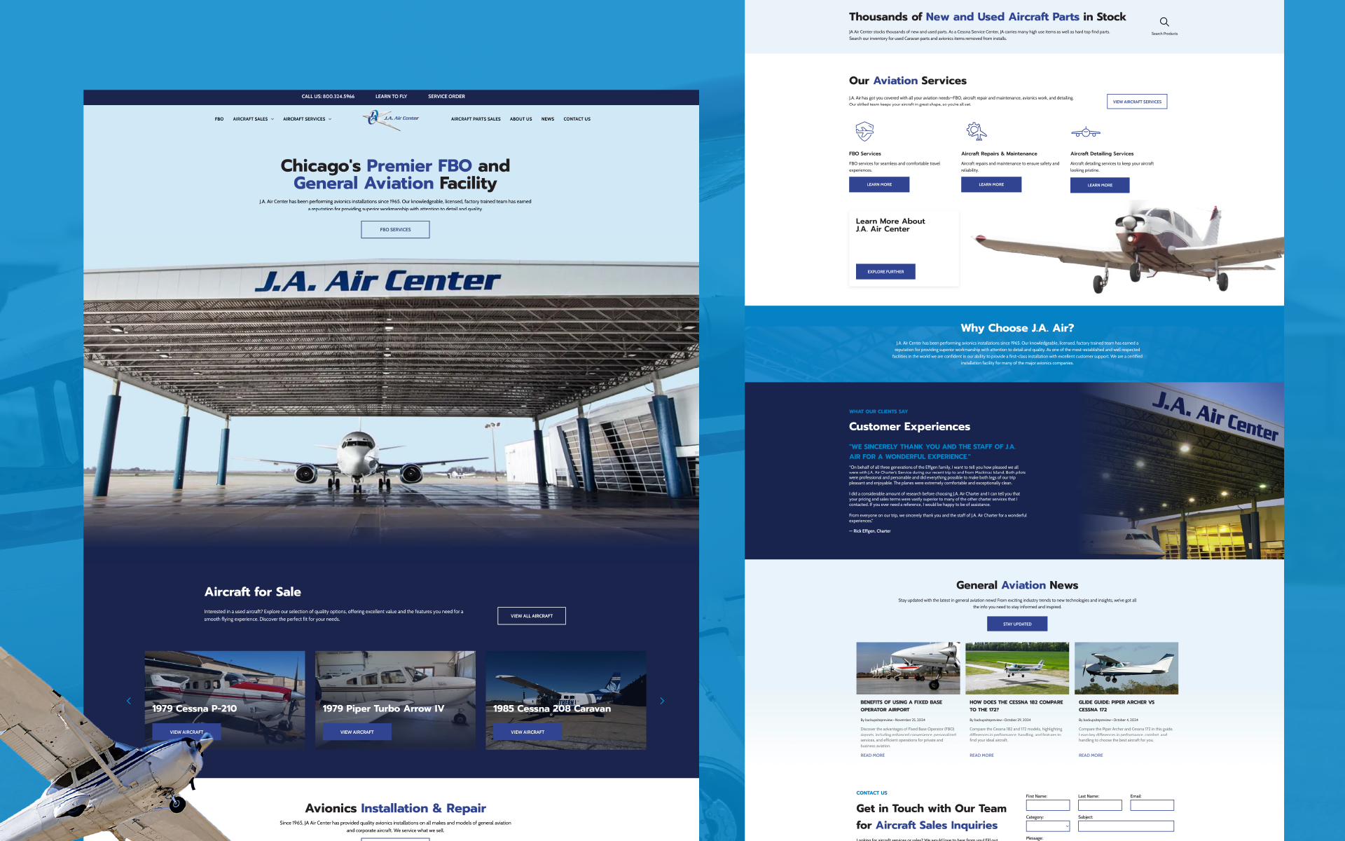 Collage of airline and airport website homepages with blue and white layouts and aircraft imagery