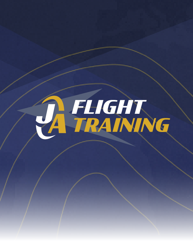 JA Flight Training logo on a dark blue background with gold curved lines