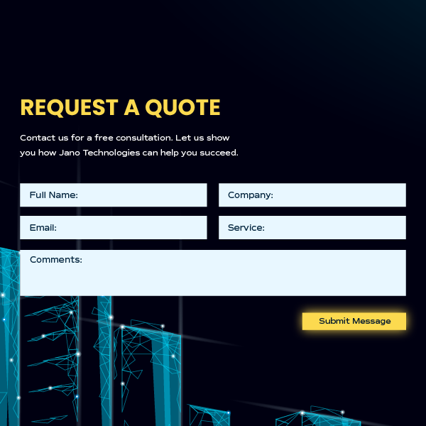 Quote request form on dark background with white fields and yellow submit button
