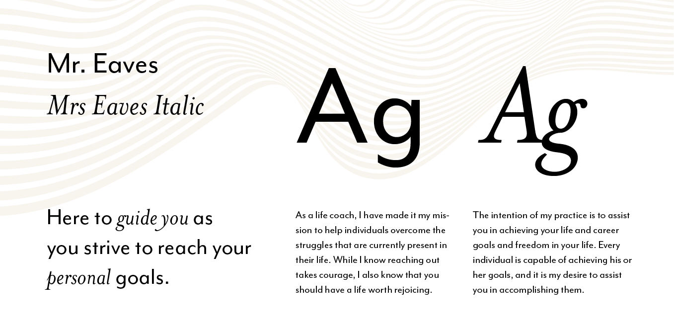 Typography poster with black “Ag” in serif and italic styles, plus small text blocks on a white background